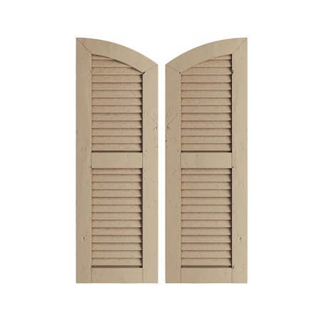 Knotty Pine 2 Equal Louver W/Elliptical Top Faux Wood Shutters, 12W X 48H (44 Low Side)